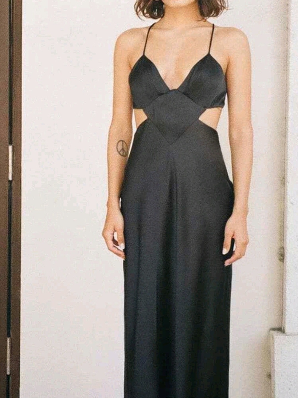 Black Cutout Satin Slip Dress